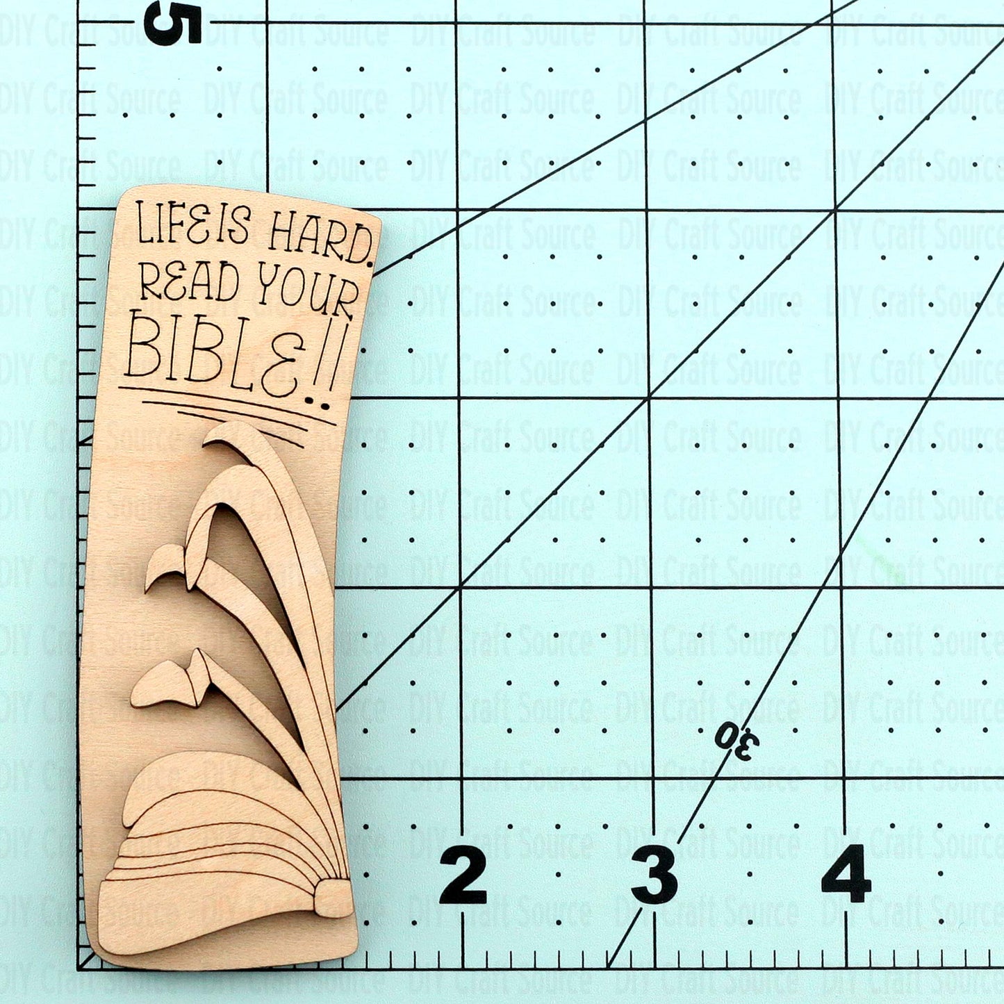 Wooden hair clip blank with 'Life is hard, read your Bible' text that is ready to paint.