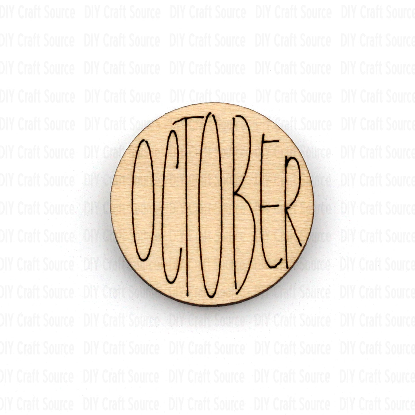 Round wooden bracelet blank with 'OCTOBER' engraved