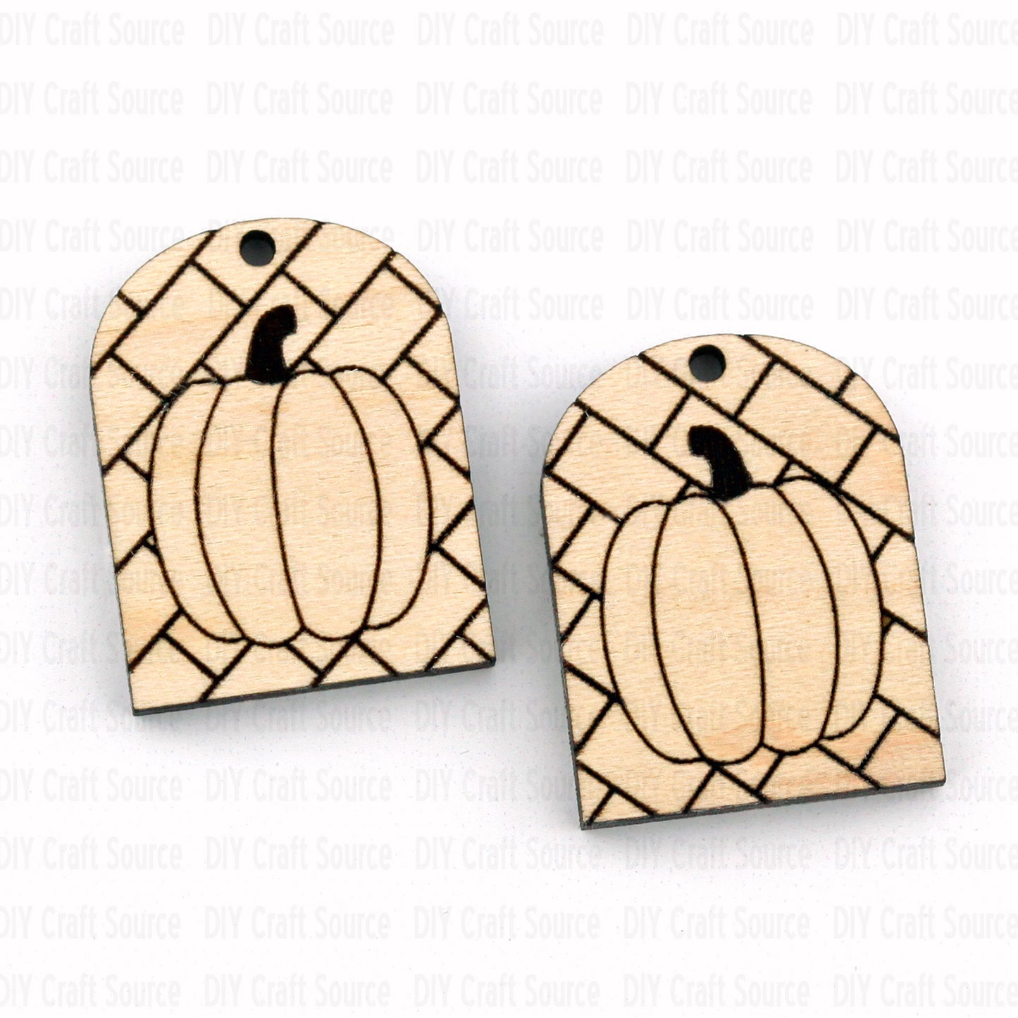 Wooden pumpkin-shaped unfinished blank earrings with a grid pattern