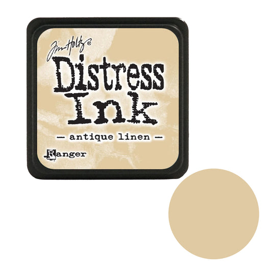 Distress Ink pad by Tim Holtz with 'antique linen' color swatch on a white background