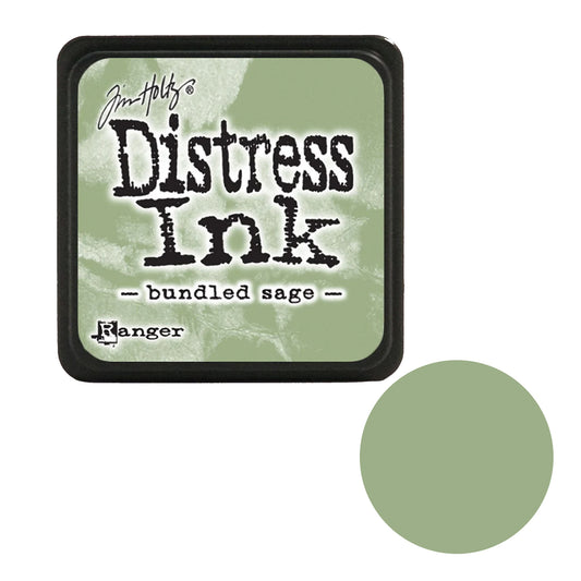 Distress Ink pad by Ranger with bundled sage color swatch on a white background