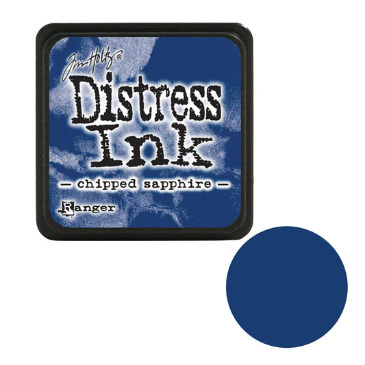 Tim Holtz Distress Ink pad with 'chipped sapphire' color swatch on a white background