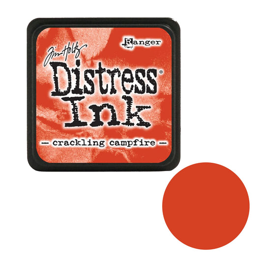 Tim Holtz Distress Ink pad by Ranger with 'crackling campfire' color swatch on a white background
