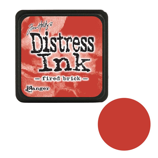 Tim Holtz Distress Ink pad with 'fired brick' color swatch on a white background