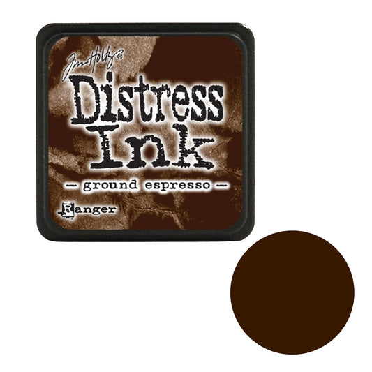 Tim Holtz Distress Ink pad for 'ground espresso' color by Ranger on a white background