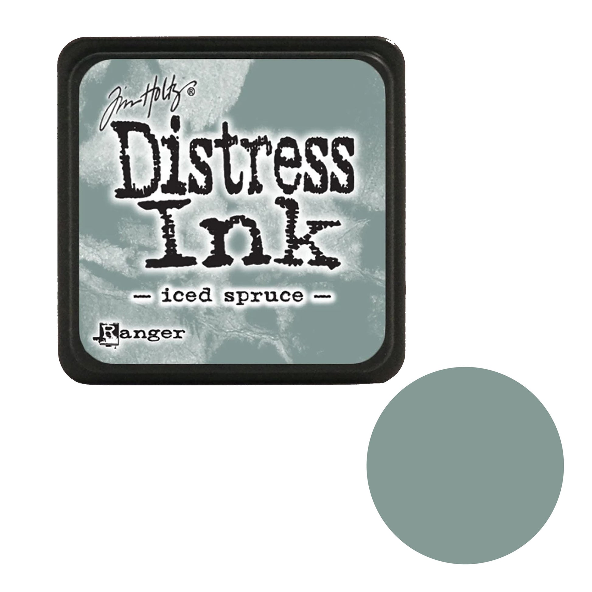 Distress Ink pad by Tim Holtz with 'iced spruce' color swatch on a white background