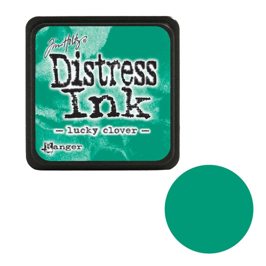 Distress Ink pad by Tim Holtz with lucky clover color swatch on a white background