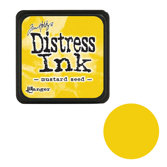 Mustard Seed Distress Ink pad by Tim Holtz with a sample of the ink color on a white background