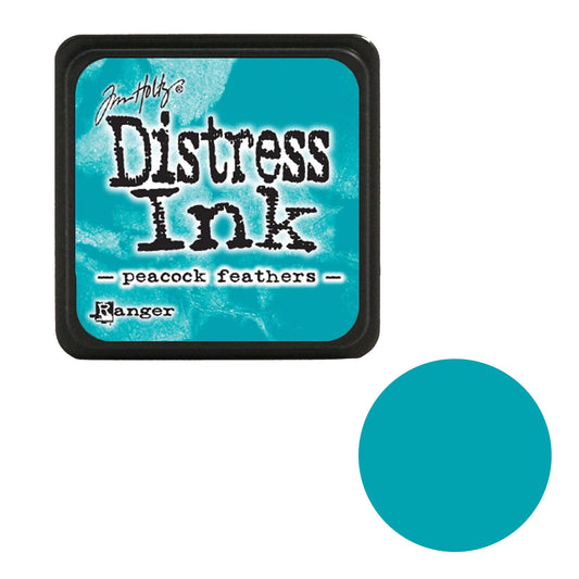 Distress Ink pad by Tim Holtz with peacock feathers color swatch on a white background