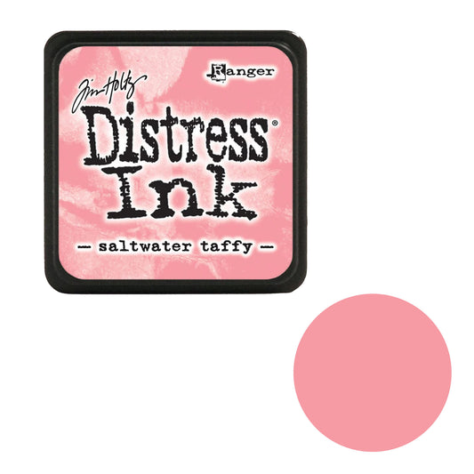 Tim Holtz Distress Ink pad by Ranger with 'saltwater taffy' color swatch on a white background