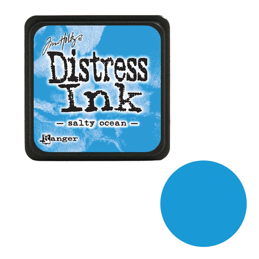 Tim Holtz Distress Ink pad by Ranger with 'Salty Ocean' color swatch on a white background