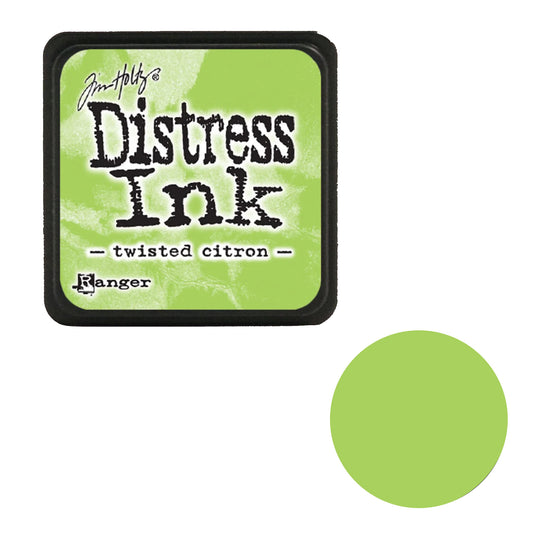 Tim Holtz Distress Ink pad for 'twisted citron' color with a green swatch on a white background