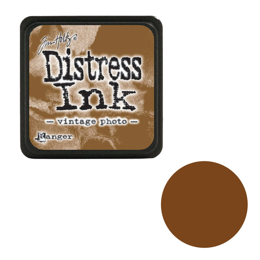 Tim Holtz Distress Ink pad by Ranger with 'Vintage Photo' color swatch on a white background
