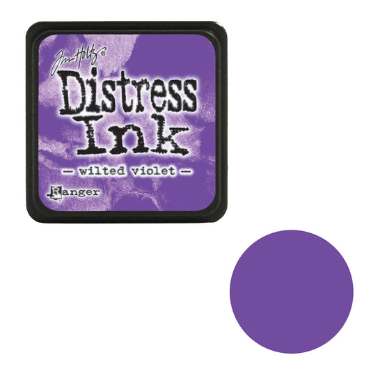 Tim Holtz Distress Ink pad with 'wilted violet' color swatch on a white background