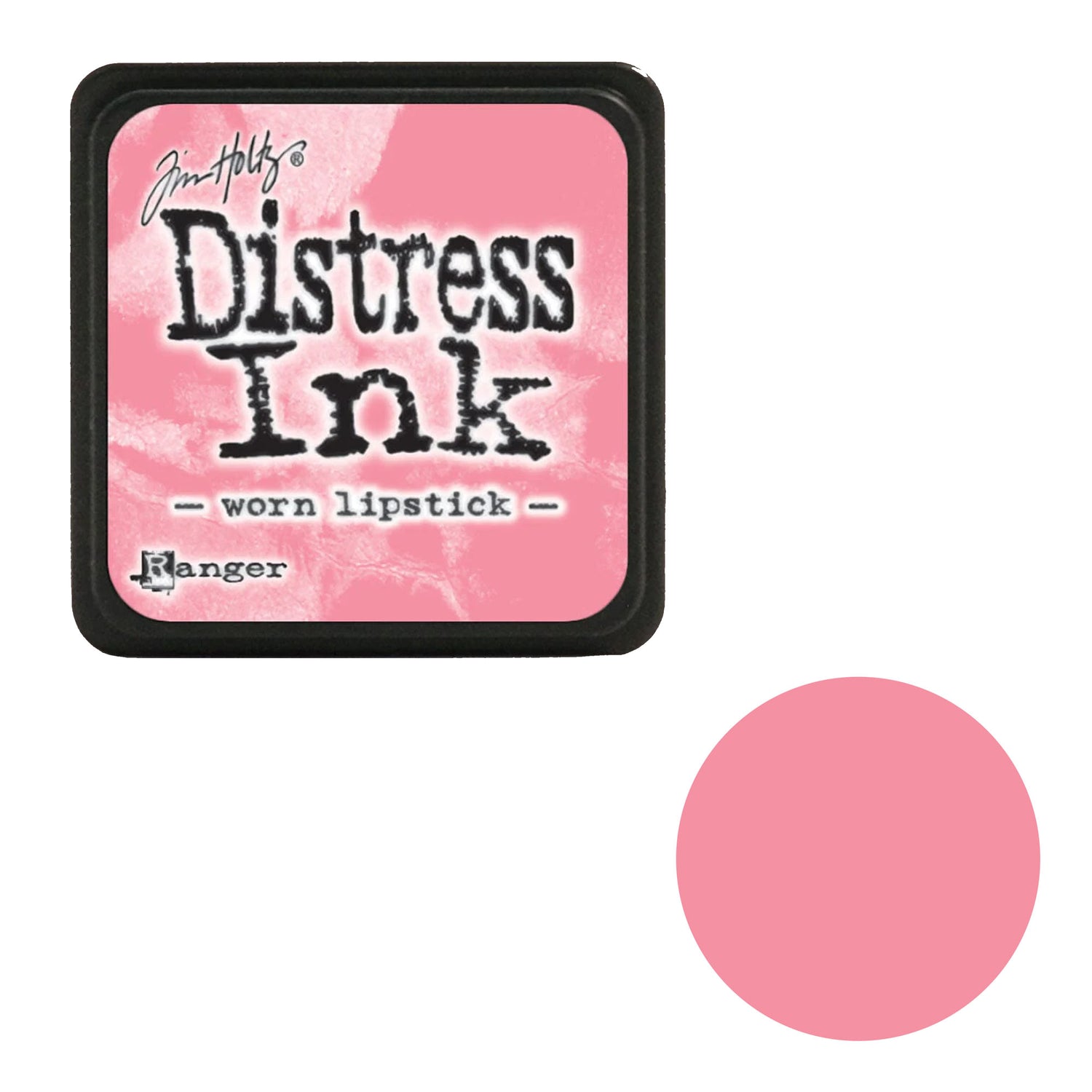 Tim Holtz Distress Ink pad with 'worn lipstick' color swatch on a white background