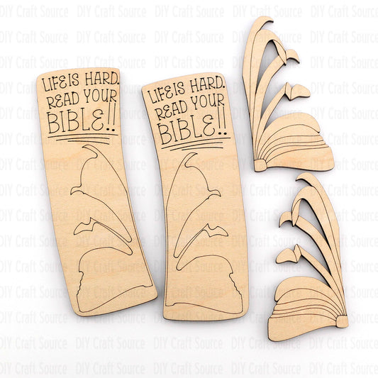 Wooden blanks with bible design and text on a white background to decorate a hair clip