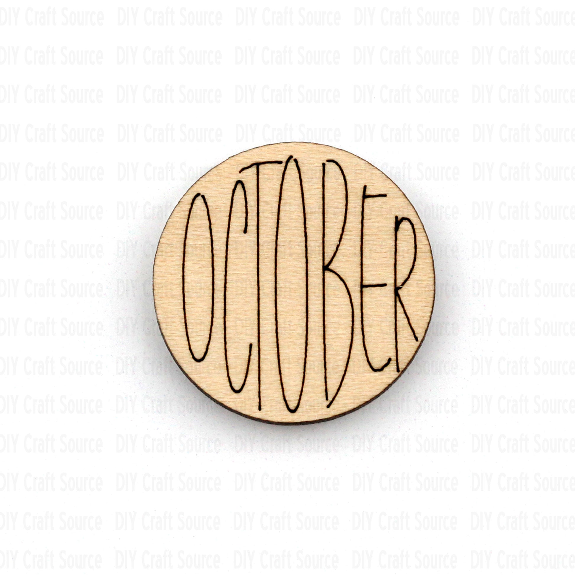 Round wooden bracelet blank with 'OCTOBER' engraved