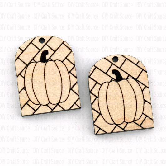 Wooden pumpkin-shaped unfinished blank earrings with a grid pattern