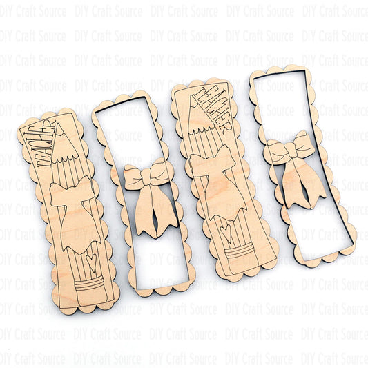 Set of unfinished wooden teacher hair clip blanks