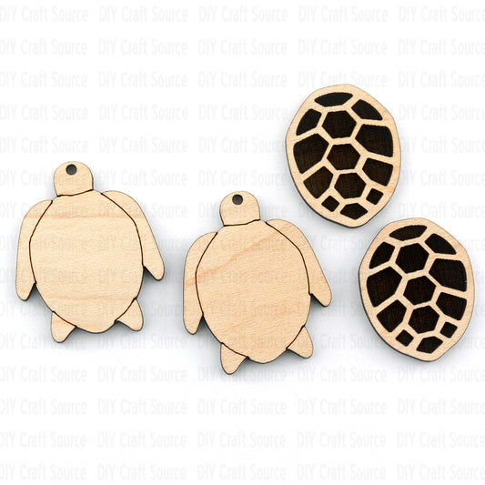 Wooden turtle shapes with black shell patterns ready to paint