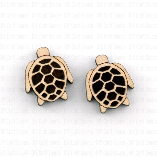 Pair of turtle-shaped stud earrings that are ready to paint